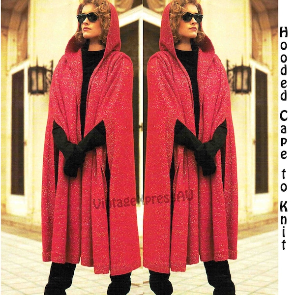 Hooded Cape Lady's knitting pattern in ENGLISH Women 81-96cm 32-38" Long Jacket with Hood DK 8 ply PDF digital download