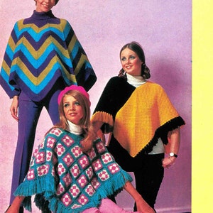 Vintage Poncho Patterns Knit and Crochet Ponchos ~ 1970's Retro Knitting Crocheted 8 ply PDF Digital Download