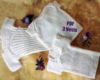 Baby Vests Singlets Knitting Pattern Plain or Ribbed 3 ply Knits 40-45cm ENGLISH PDF Digital Download