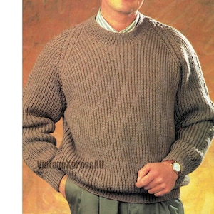 Fishermans Rib with Cables Sweater Knitting Pattern Men 86-122cm 4 sizes DK / 8 ply Jumper PDF Digital download