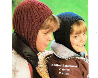 Balaclava Helmets 2 styles Knitted Hat Wool Caps 8-13 yo children Knitting Pattern in ENGLISH 8 ply DK Vintage 1970s PDF Digital Download