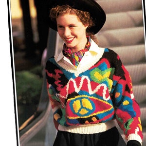 Hippie Peace symbol Sweater Australian design Fair Isle 8 ply Picture Knitting Pattern Pullover Jumper from Graph PDF Digital Download