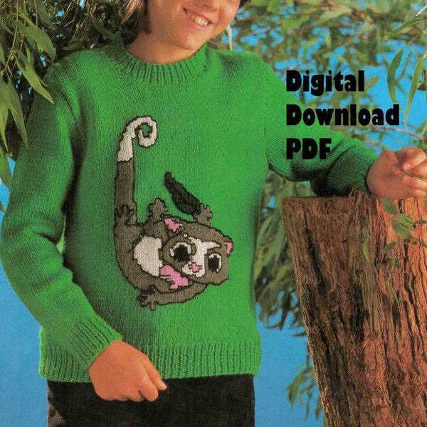 Australian Possum Knitting Pattern Sweater with Bonus Wombat & Boomerang graph Multi size 51-76cm Instant Download