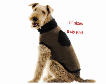 Dog Coat 11 sizes knitting pattern in ENGLISH DK 8 ply Roll-neck sweater rug Back pocket PDF digital download