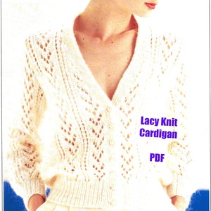 Lacy Cardigan Knitting Pattern Lace Panels Openwork Feminine 75-100cm Bust PDF Digital Download
