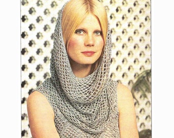 Maxi Dress with Hood or Cowl Collar crochet pattern 2 separate pieces Lady's 3 sizes Metallic shimmer Evening Bride PDF download in ENGLISH
