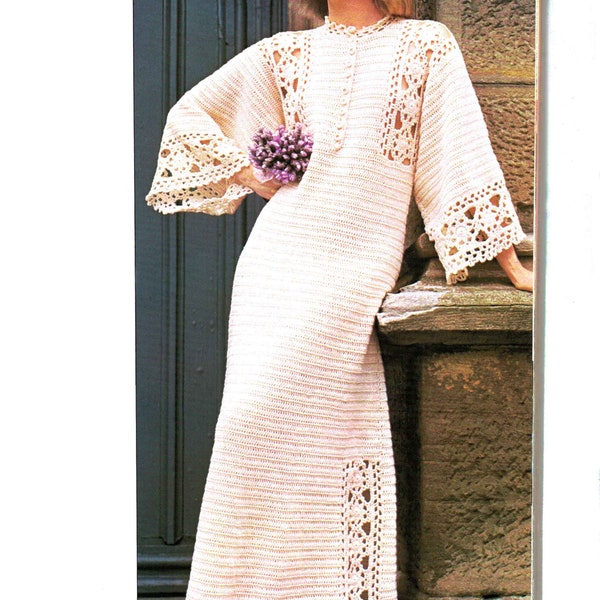 Digital Wedding Dress 1970's Crochet Pattern for Bride Wedding Bridal Women's Retro Dress PDF Download file