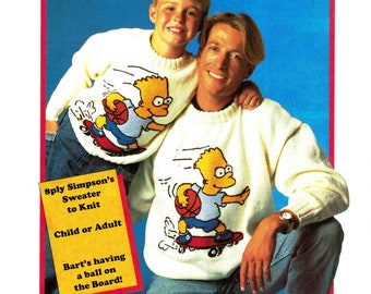 Bart Simpson Pullover 8fach Strickmuster in ENGLISCH Kind oder Erwachsener Vintage Simpson's Pullover Pullover PDF Digitaler Download