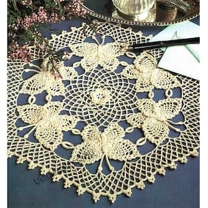 Butterfly doily filet crochet pattern in ENGLISH Acrobatics 33cm diameter Butterflies Vintage 1990 PDF digital download in ENGLISH