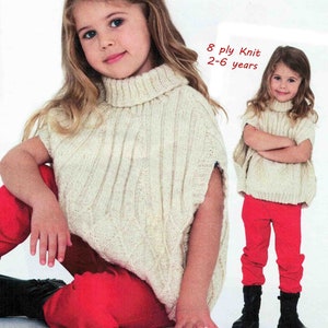 Poncho Sweater with Arm Slits Toddler & Child knitting pattern 8 ply DK Polo Neck 3 sizes 2-6 years 55-65cms PDF Digital download