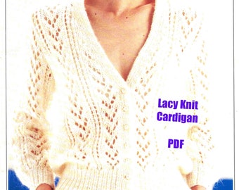 Lacy Cardigan Patrón de punto Paneles de encaje Calado Femenino 75-100cm Busto PDF Descarga digital