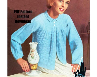 Bed jacket Women's Knitting Pattern in ENGLISH 1960's Vintage 3 Ply Lady's Bedjacket 33-34" bust 1 size PDF Digital File Instant Download