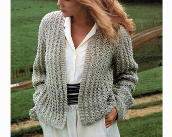 Lacy Jacket Open Front knitting pattern in ENGLISH 8 ply DK Women's 3 sizes 80-105cm Lace Patterned cardigan PDF Digital download