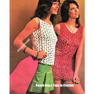 Beach Tote & Tops Crochet pattern Bag and Lady&#39;s Cover Up Beachwear DK 8 ply 2 sizes 32-36&quot; PDF digital download in ENGLISH