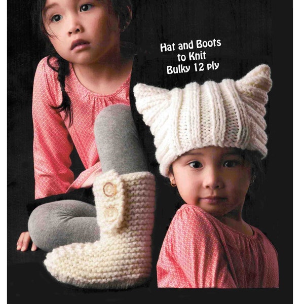 Hat and Boots Easy Knitting pattern Child's 2 sizes 2-5 year old Bulky 12 ply PDF digital download
