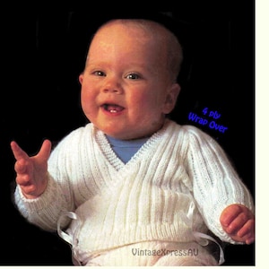 Baby Strickjacke, Strickmuster, 4 fädig, 2 Größen, 46 cm, 46 cm, 4 fädige Strickmuster, PDF download