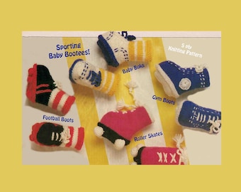 Baby Bootees Sports knitting pattern 5 ply yarn Football Gym boots Roller skates Baby Boks 1-6 months PDF digital download