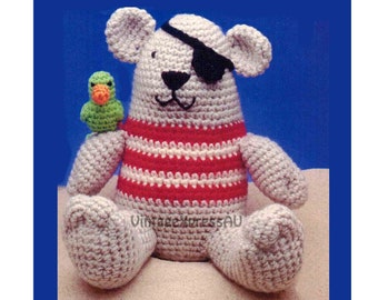 Piraten Bär Papagei auf Schulter Häkelanleitung Worsted Wolle Gehäkelter Teddy sitzend PDF digitaler Download