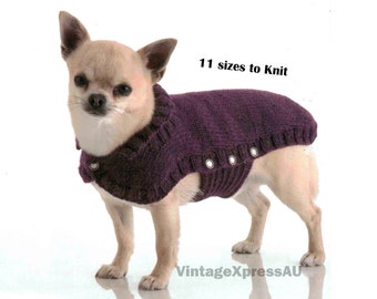 Dog Coat 11 sizes Sweater knitting pattern in ENGLISH Walking jacket DK 8 ply ~ Dogs chest 25-76cms neck 15-50cms ~ PDF digital download