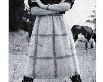 Skirt Mohair Vintage knitting pattern Women's 3 sizes 24-28" 61-71cms Waist Fluffy Midi Skirt 1950's PDF digital download