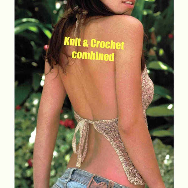 Almost BACKLESS Halter Top Knit & Crochet (Combined) Pattern Party Dance Summer Knitted and Crocheted PDF Digital Download