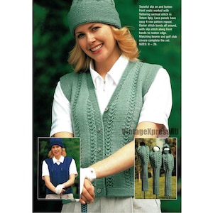 Golf Club Covers, Button through or slipover Vest, Beanie Knitting Pattern Golfing Set DK / 8 ply 75-120cm up to larger sizes PDF Download