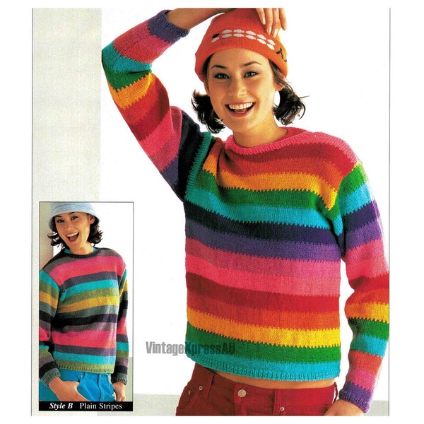 Striped Sweater Fair Isle colour changes or Plain stripes Knitting Pattern DK / 8 ply Lady's 4 sizes 95-110cm PDF Digital download