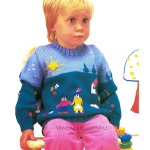 Suéter con imagen familiar Happy Life para niños pequeños Patrón de tejido y bordado DK / Jersey Tiny Tots de 8 capas 45-55 cm 3 tamaños 6-24 meses Descargar PDF