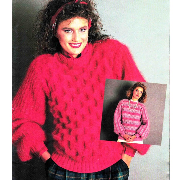 Bubble Stitch Sweater Knitting pattern 8 ply Lady's 32-38" Plain or Striped Pullover Jumper PDF Digital File Retro 1980's