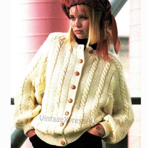 Patrón de tejido para chaqueta cárdigan para mujer, punto cable y musgo, 4 tallas, 30-42 pulgadas, 75-105 cm, para mujer, 8 capas, lana DK/ligera, descarga PDF INGLÉS