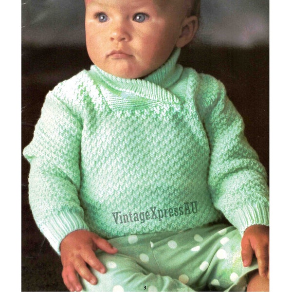 Baby Shawl Collar Sweater & Hat Knitting Pattern 4 ply fingering Babies 3-18 months 4 sizes PDF Digital download
