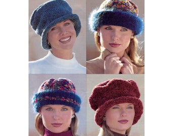 Caps and Hats knitting pattern in ENGLISH Women's one size average head Brimmed Aran 10 ply & Bulky 12 ply PDF digital download