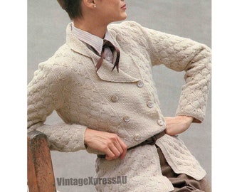 Women's Jacket 1930's knitting pattern 4 ply Double breasted Butterfly & Moss Stitch Vintage 3 sizes 32-38" 82-97cms PDF Digital download