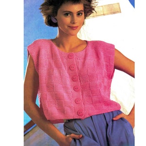 SALE Chequerboard Cropped Button Through Top Knitting Pattern Lady&#39;s 32-40&quot; 5 sizes DK / 8 ply PDF Digital Download