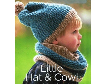 Hat with PomPom and Cowl knitting pattern Moss stitch Child's