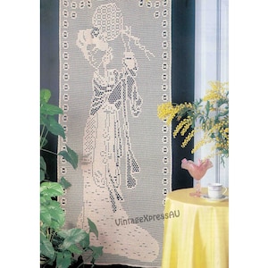 Japanese style filet crochet pattern 142.5cm x 64cm Geisha girl Japan 56&quot; x 35&quot; Vintage PDF digital download in ENGLISH
