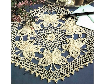 Butterfly doily filet crochet pattern in ENGLISH Acrobatics 33cm diameter Butterflies Vintage 1990 PDF digital download