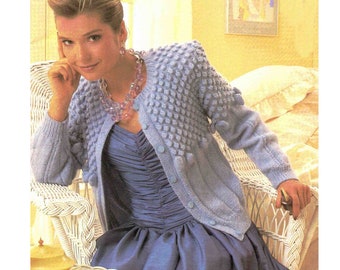 Jacket Cardigan Special Occasion Bows and Bobbles Party Knitting pattern in ENGLISH 8 ply Lady 5 sizes 81-102cm 32-40" PDF digital download