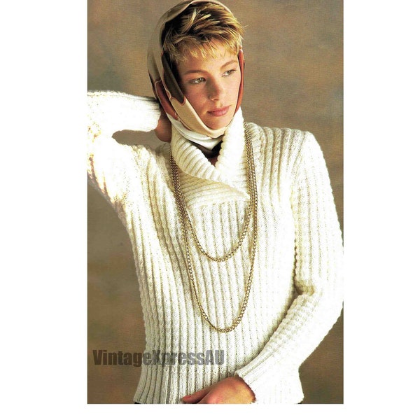 Shawl collar textured rib Sweater Knitting pattern DK 8 ply Lady's 6 sizes 30-40" 76-102cm PDF Digital download