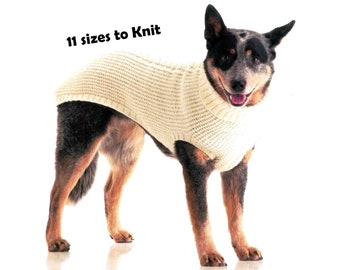 Dog Coat Sweater Polo Neck knitting pattern in ENGLISH 8 ply DK Dogs 11 sizes 25-76cm chest / 15-50cm neck PDF digital download