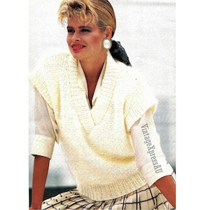 Slip-on Vest with deep V neck Knitting Pattern stocking stitch Lady's 75-90cm 30-36" bulky yarn PDF Digital Download