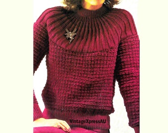 Patterned Jumper Sweater with Yoke Knitting Pattern Lady's 32"-40" Textured Knitting Vintage PDF Digital File
