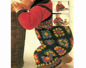 Granny Squares Overalls crochet pattern in ENGLISH 5 ply Sport Toddler 46cm 18" Crocheted baby rompers PDF digital download