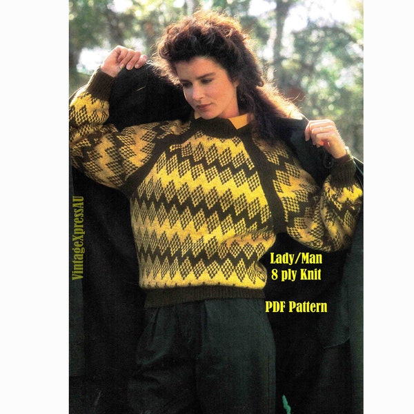 Lady or Man Fair Isle Sweater Knitting Pattern DK / 8 ply His Her Unisex Pullover Wedge Shape PDF Digital Download