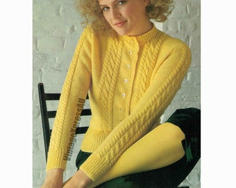 Cable Cardigan Round Neck Lady's knitting pattern Vintage 1950's DK 8 ply Women's 3 sizes 34-38" 87-97cms PDF digital download