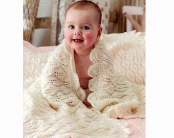 Baby Shawl Leaf Design Knitting Pattern in ENGLISH 4 ply fingering 110cm / 44" square Edging Sewn on PDF Digital Download