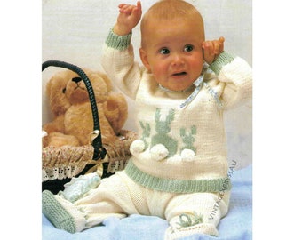 Baby Bunny Sweater and Leggings Knitting Pattern Sport / 5 ply Babies 40-50cm 3-12 months PDF Digital Download