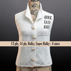 Vest Sleeveless QUICK Easy Pattern, Knit 12 Ply, 14 Ply, Bulky & Super Bulky, 4 sizes 81-120cm 32-47" (PDF download in ENGLISH)