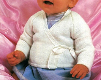 Baby Wrap Jacket Knitting Pattern 2 sizes Babies 40-45cm 16-18 in Cross over 4 ply PDF download in ENGLISH