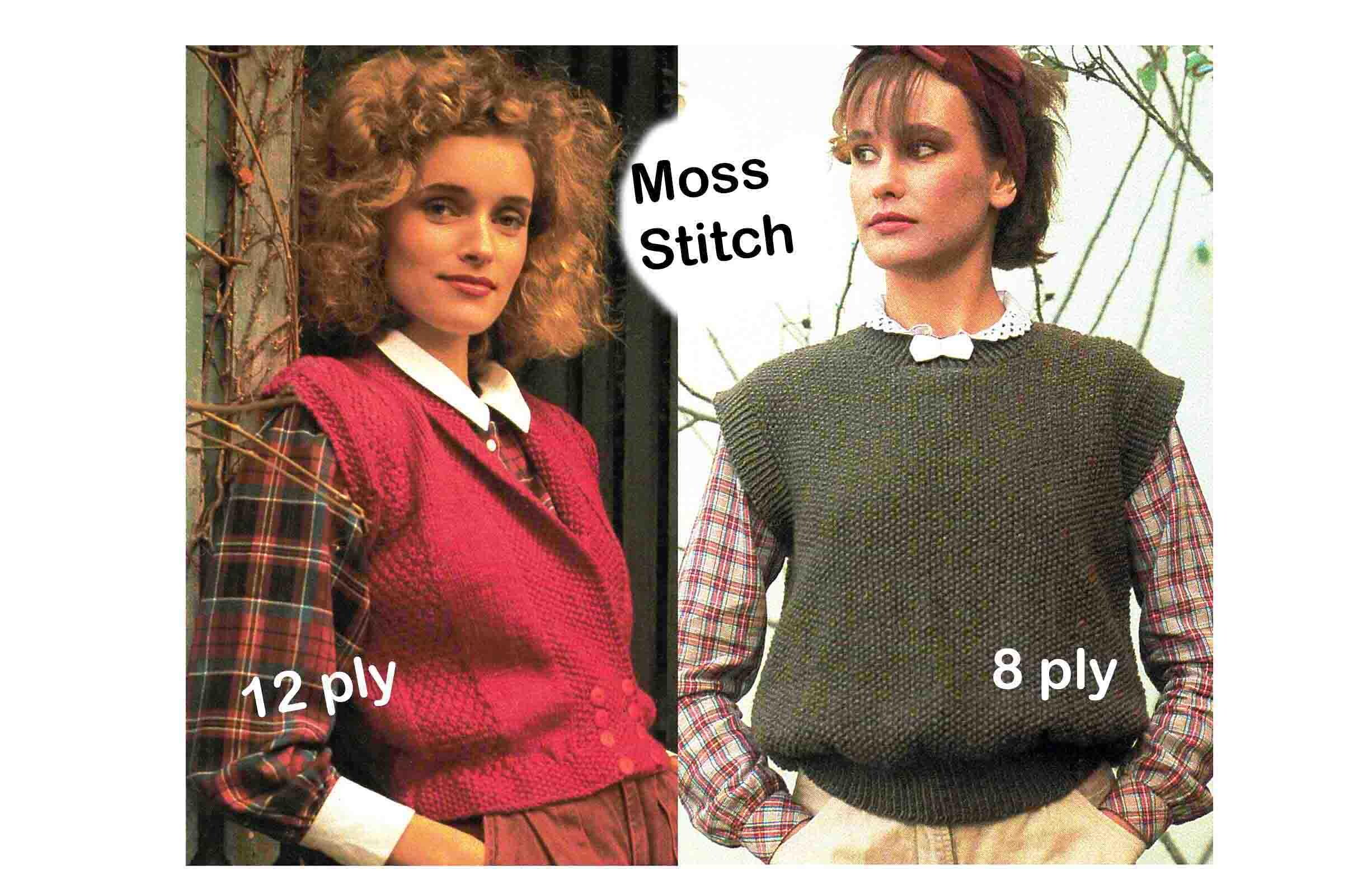 Moss Stitch Vests Knitting Pattern X 2 Women 4 Sizes 81-96cms